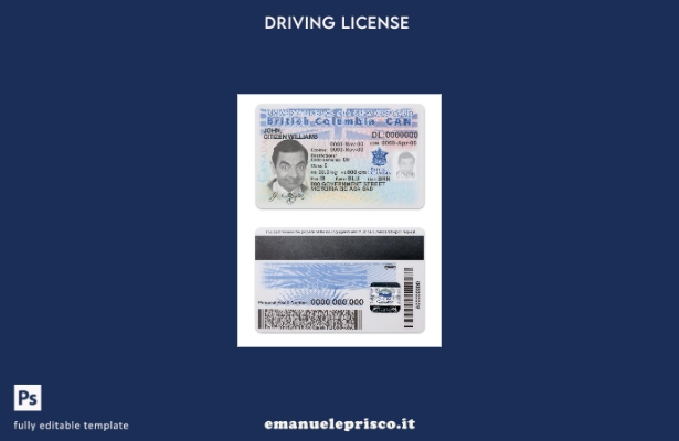 verified style modello di patente di guida della Columbia Britannica della provincia del Canada template